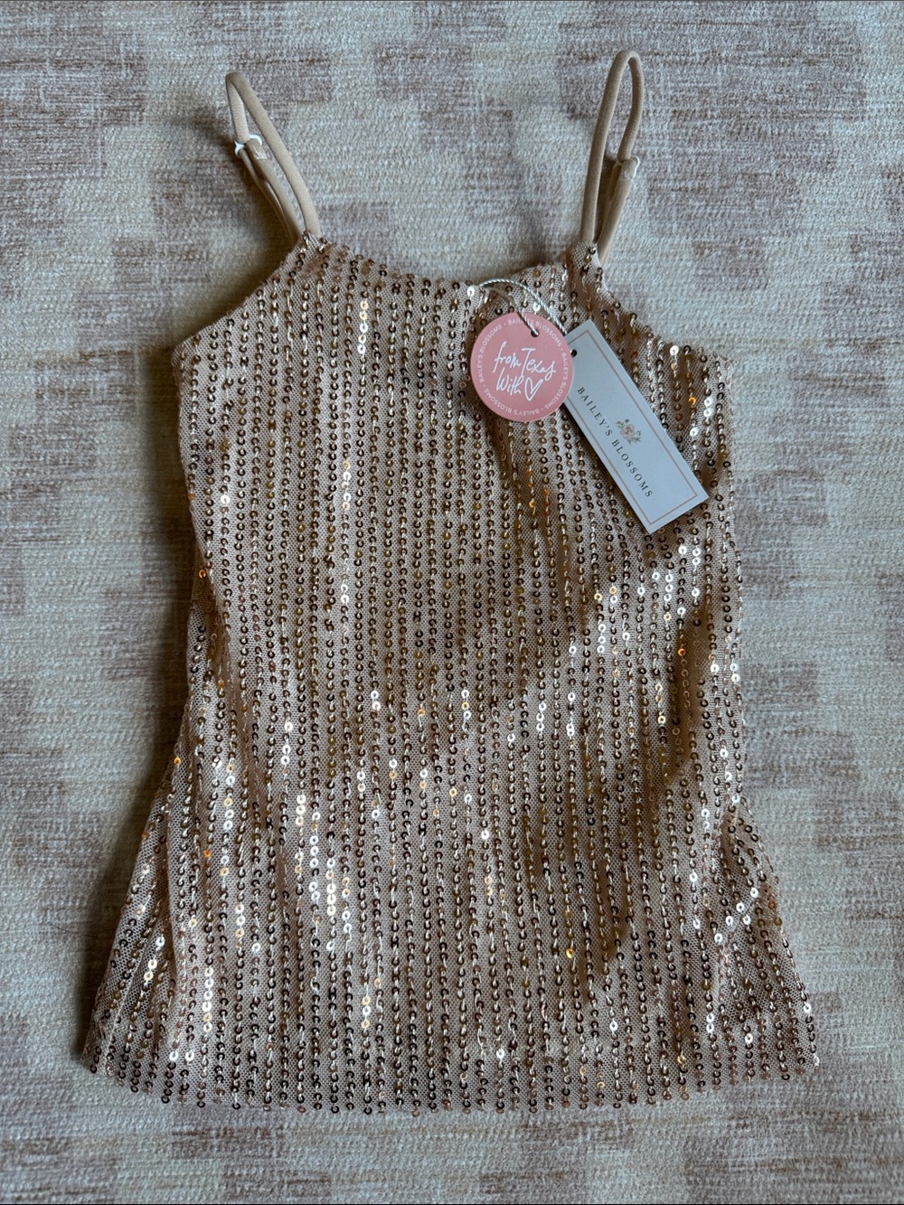 Bailey's Blossoms Rose Gold Sequin Baby Dress size 6-9M NWT
